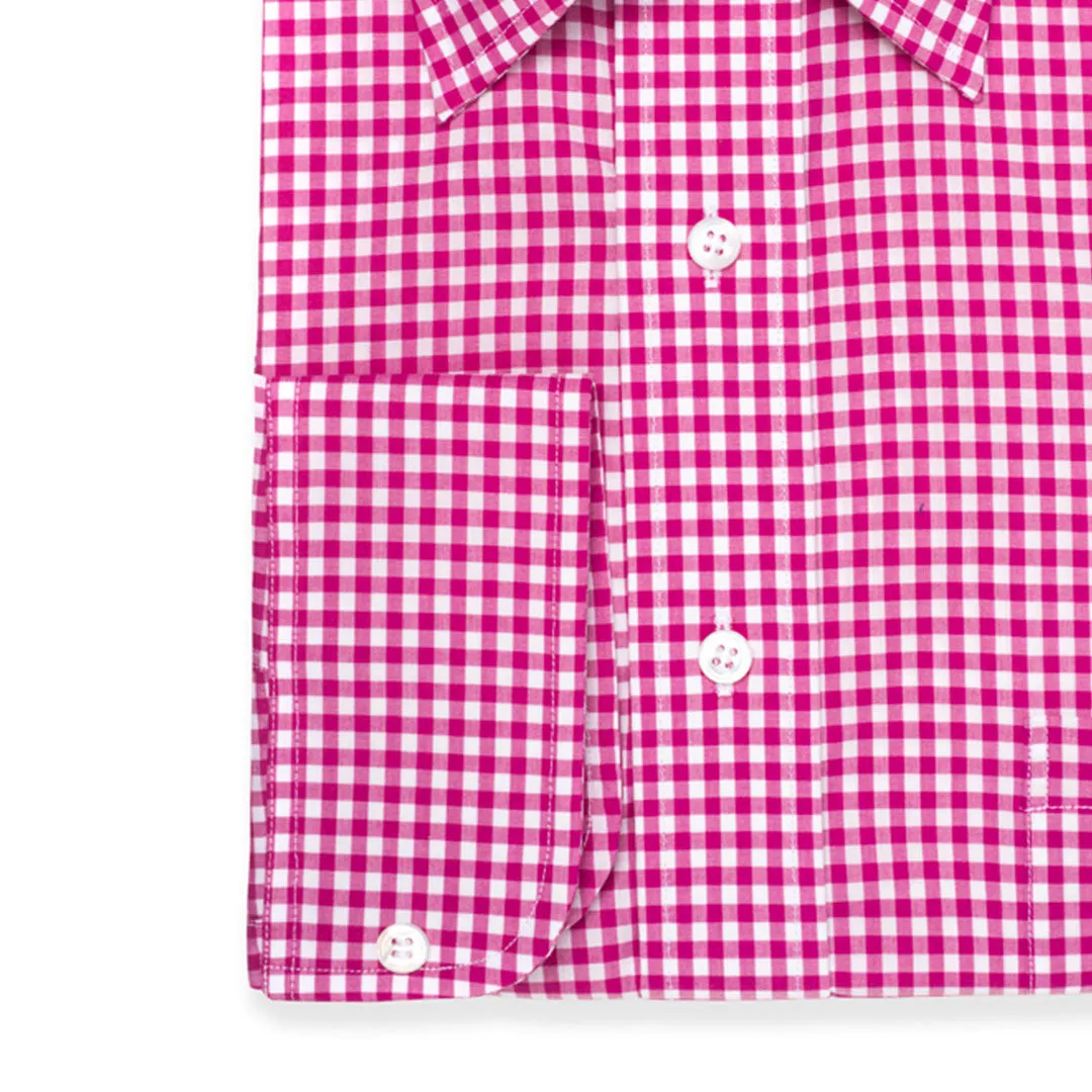 Classic Fit Check Zephyr Button Cuff Shirt in Magenta