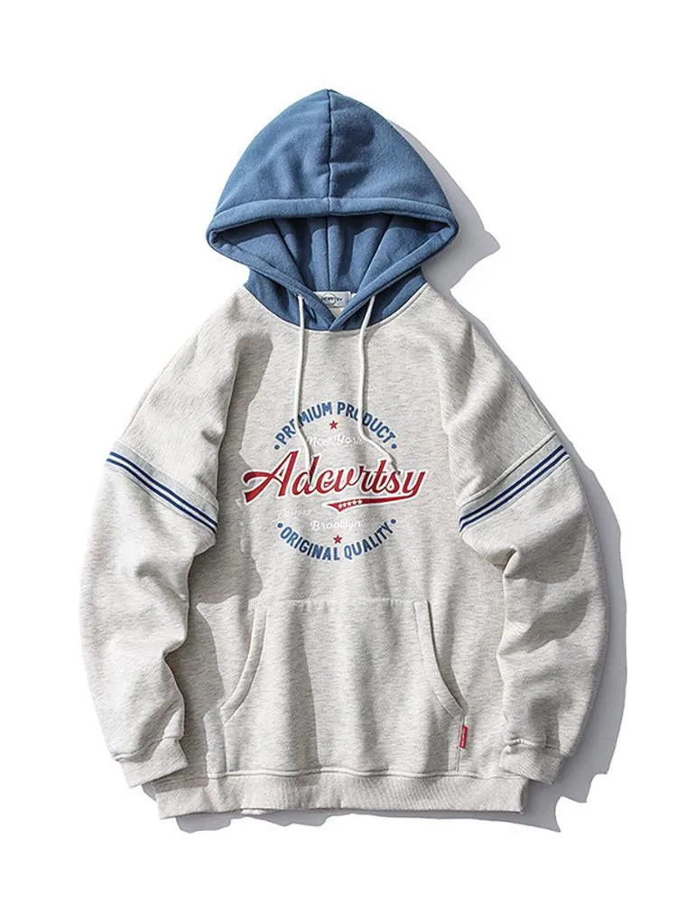Color Matching Print Brushed Hoodies