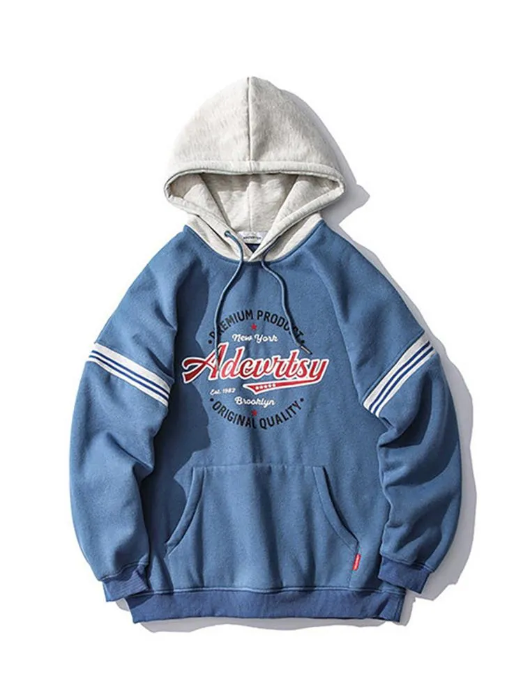 Color Matching Print Brushed Hoodies