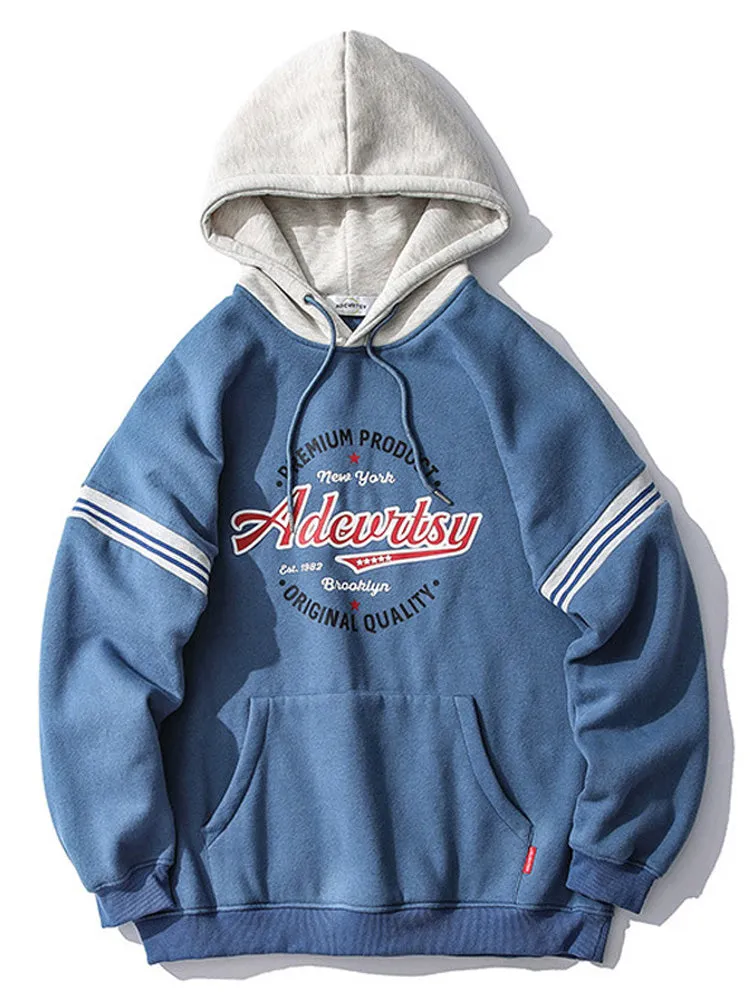Color Matching Print Brushed Hoodies
