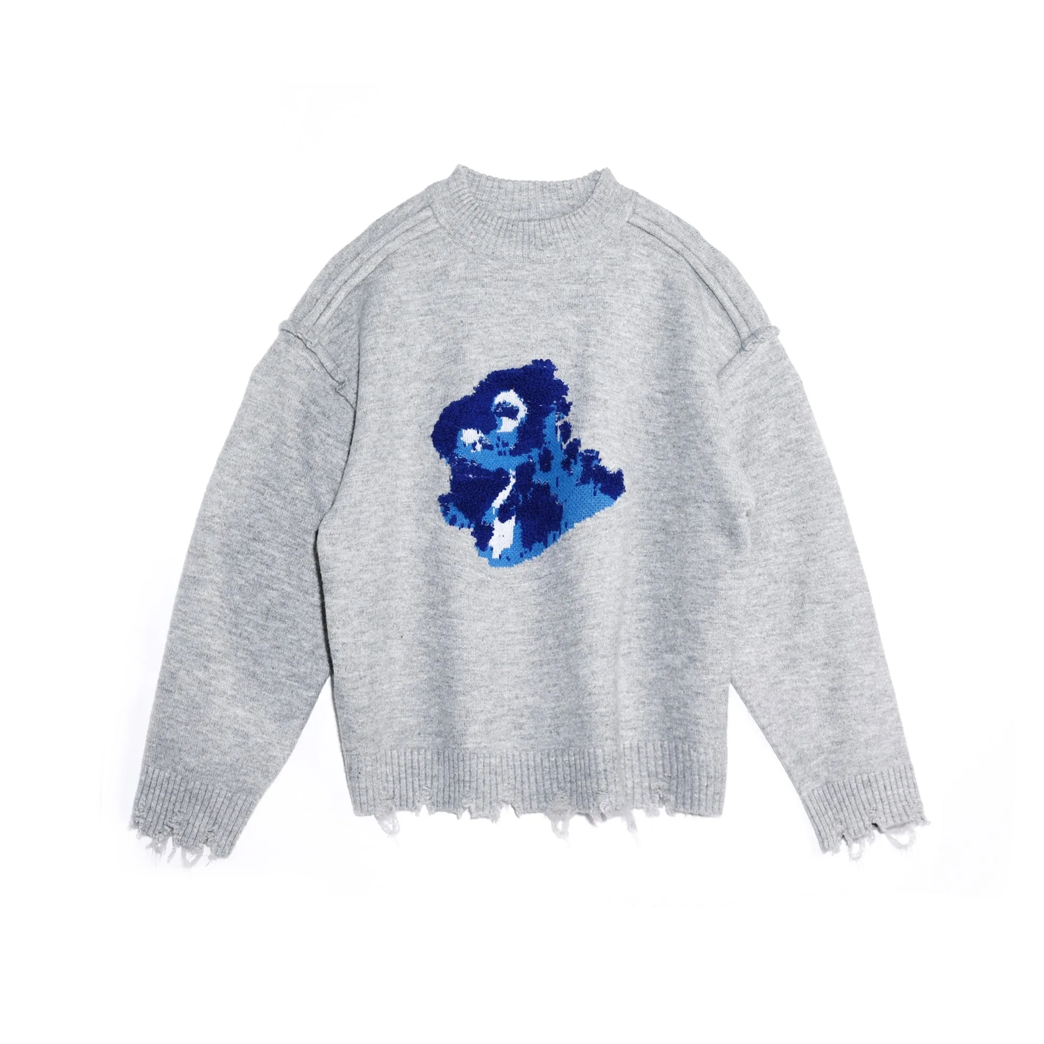 Embroid Dinosaur Sweater Grey