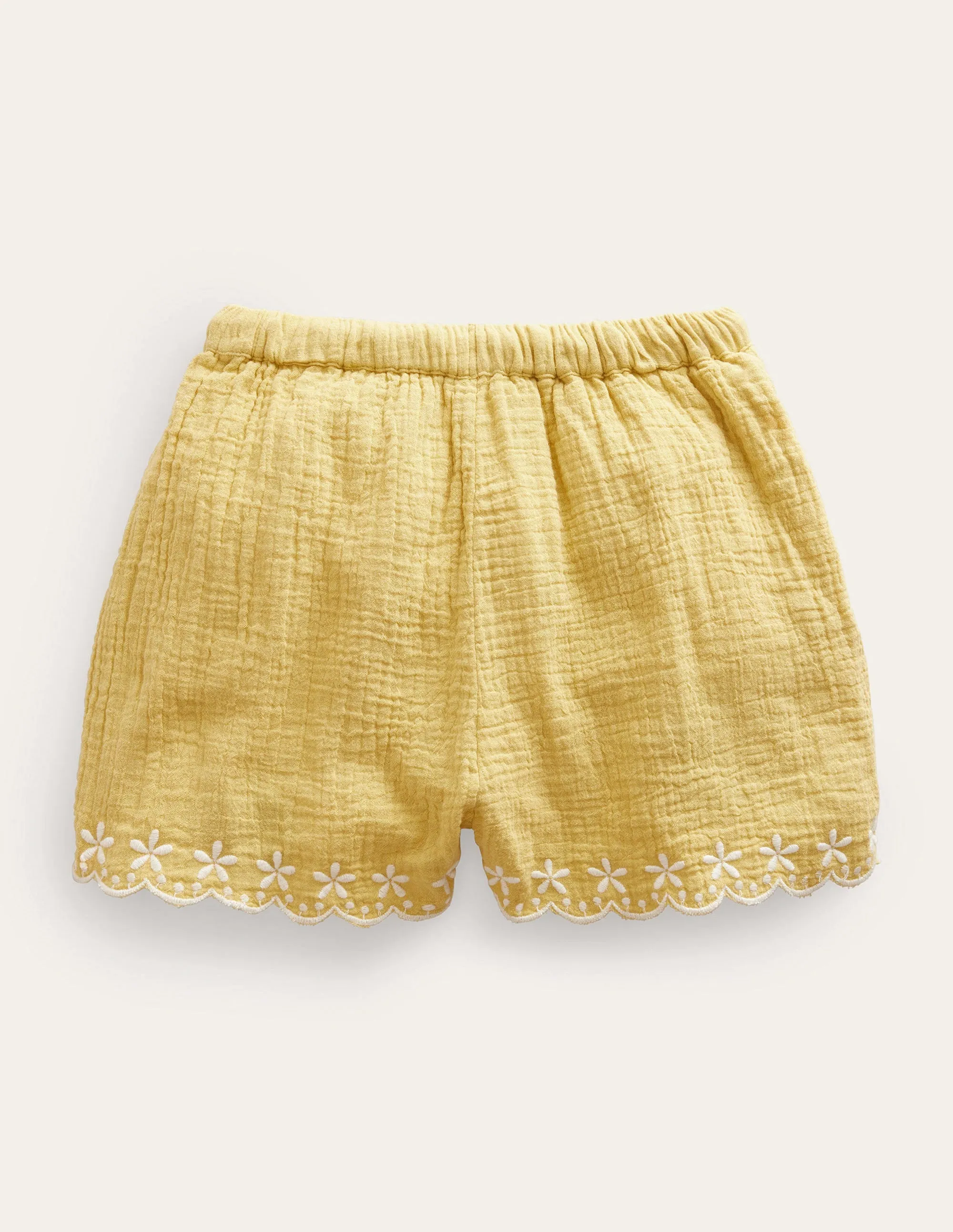 Embroidered Hem Shorts-Buttercup