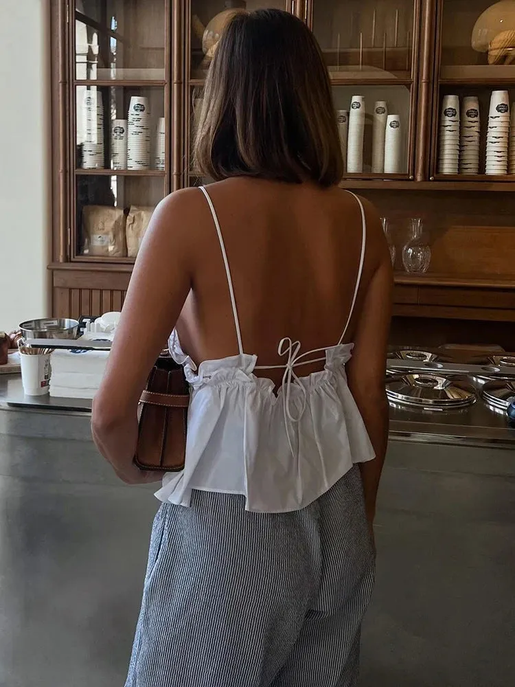 Fashion Solid Color Vest for Women  Summer New Chic Female Sleeveless V Neck Tops Sexy Backless Female Vests High Street