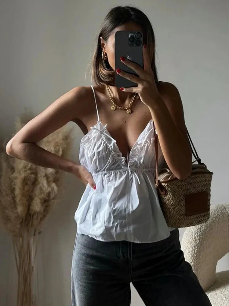 Fashion Solid Color Vest for Women  Summer New Chic Female Sleeveless V Neck Tops Sexy Backless Female Vests High Street