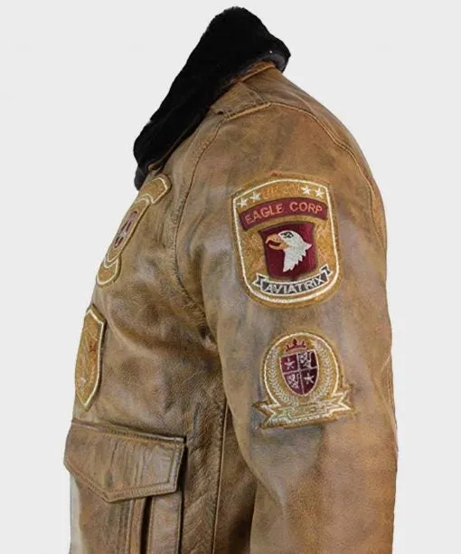 Mens Aviator Tan Bomber Leather Jacket