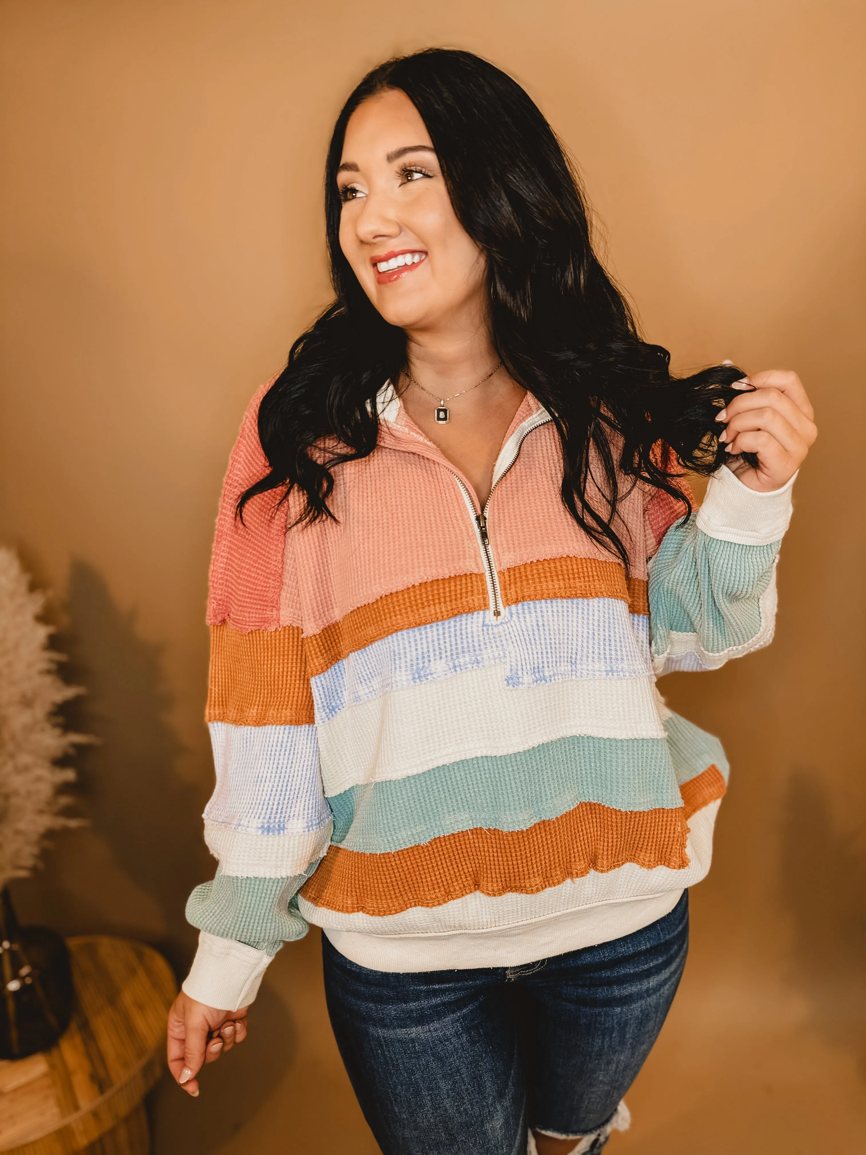 Oli & Hali Washed Color Block Zip-Up - Pink Combo