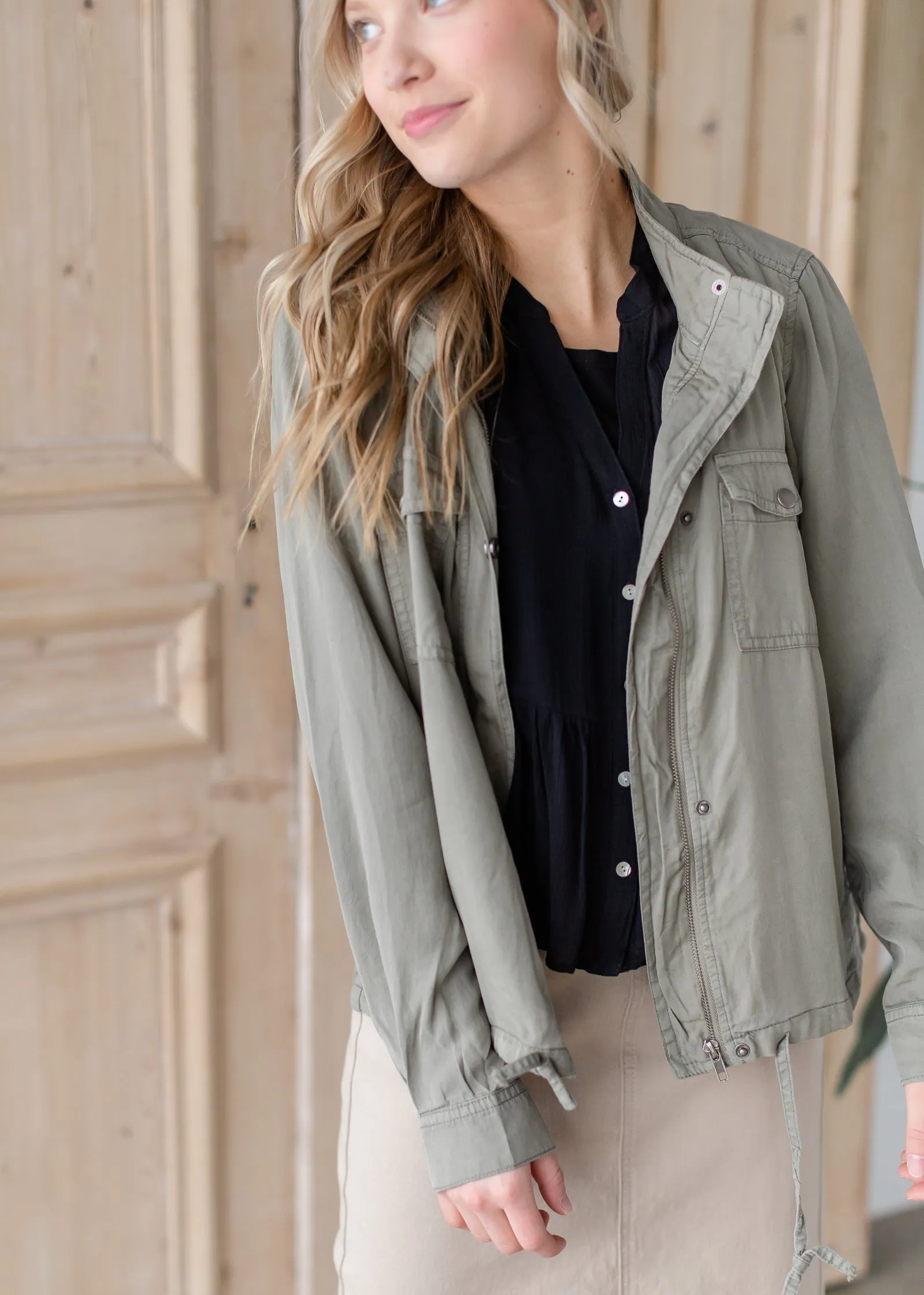 Olive Lightweight Tencel Utility Jacket