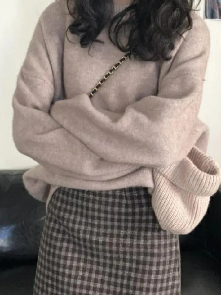 Solid Crew Neck Knit Sweater