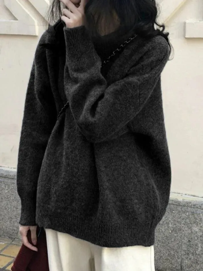 Solid Crew Neck Knit Sweater
