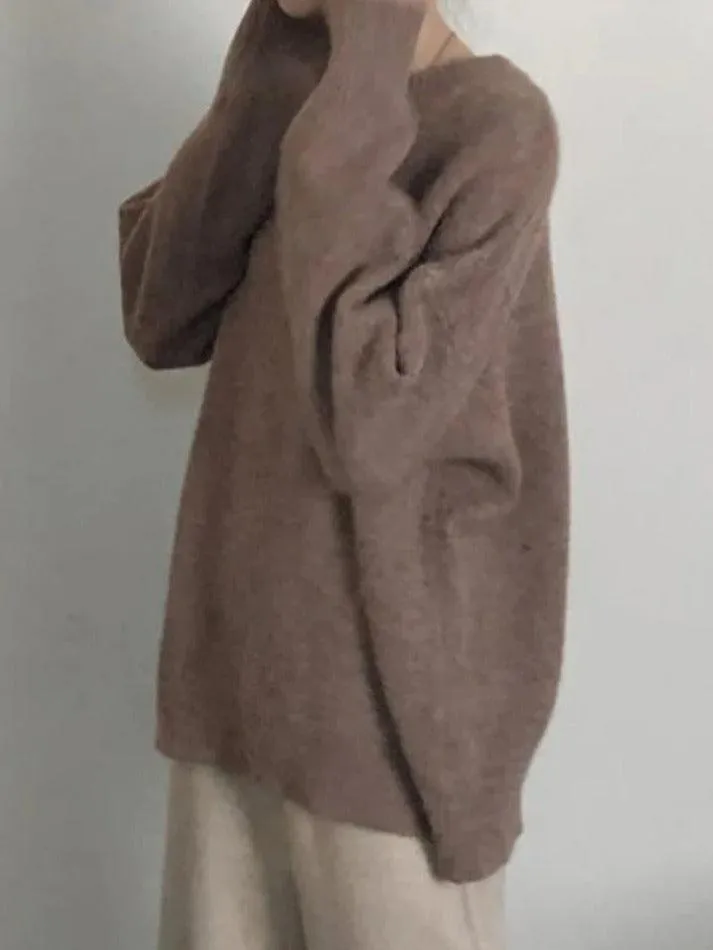 Solid Crew Neck Knit Sweater