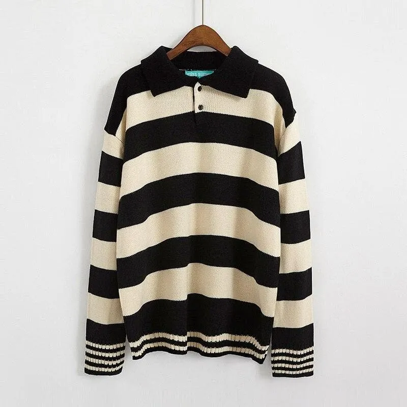 Striped Sweater With Buttoned Collar