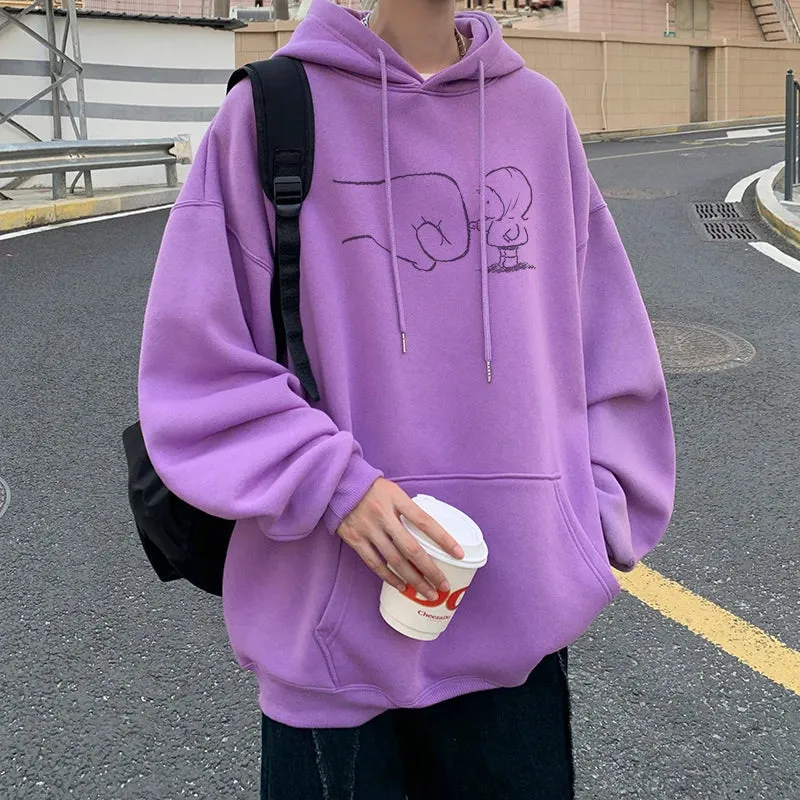 Wiaofellas  -  Korean Street Hoodie Harajuku Cute Pattern Hoodies Oversized Baggy Male Women Hooded Sweatshirt Unisex Pullover Sweatshirts